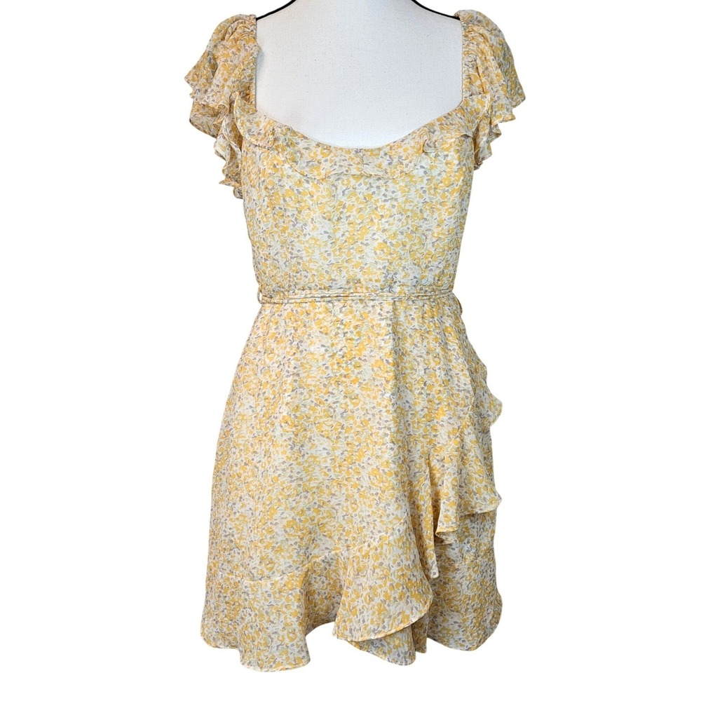 Hello Molly Yellow Floral Ruffle Mini Dress Cottagecore Coquette Sun Dress M - Picture 2 of 14